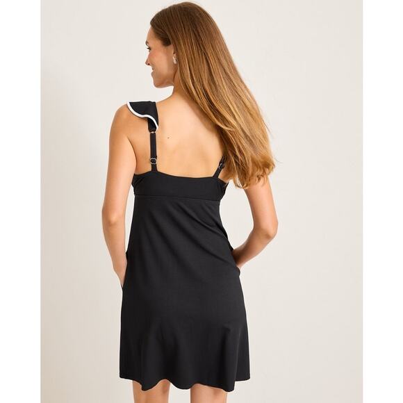 NWT Tommy Bahama Island Cays Spa Coverup Dress Black White Ruffle Pockets XL - Picture 2 of 9